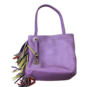 Etro Purple Leather Shoulder Bag with Rainbow Fringe and Braided Handle